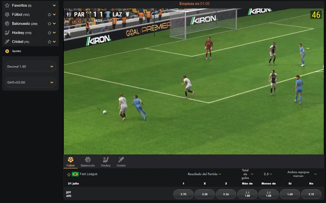 Burst Games apuestas en vivo Burst Games apuestas deportivas en directo con partido de fútbol virtual y cuotas